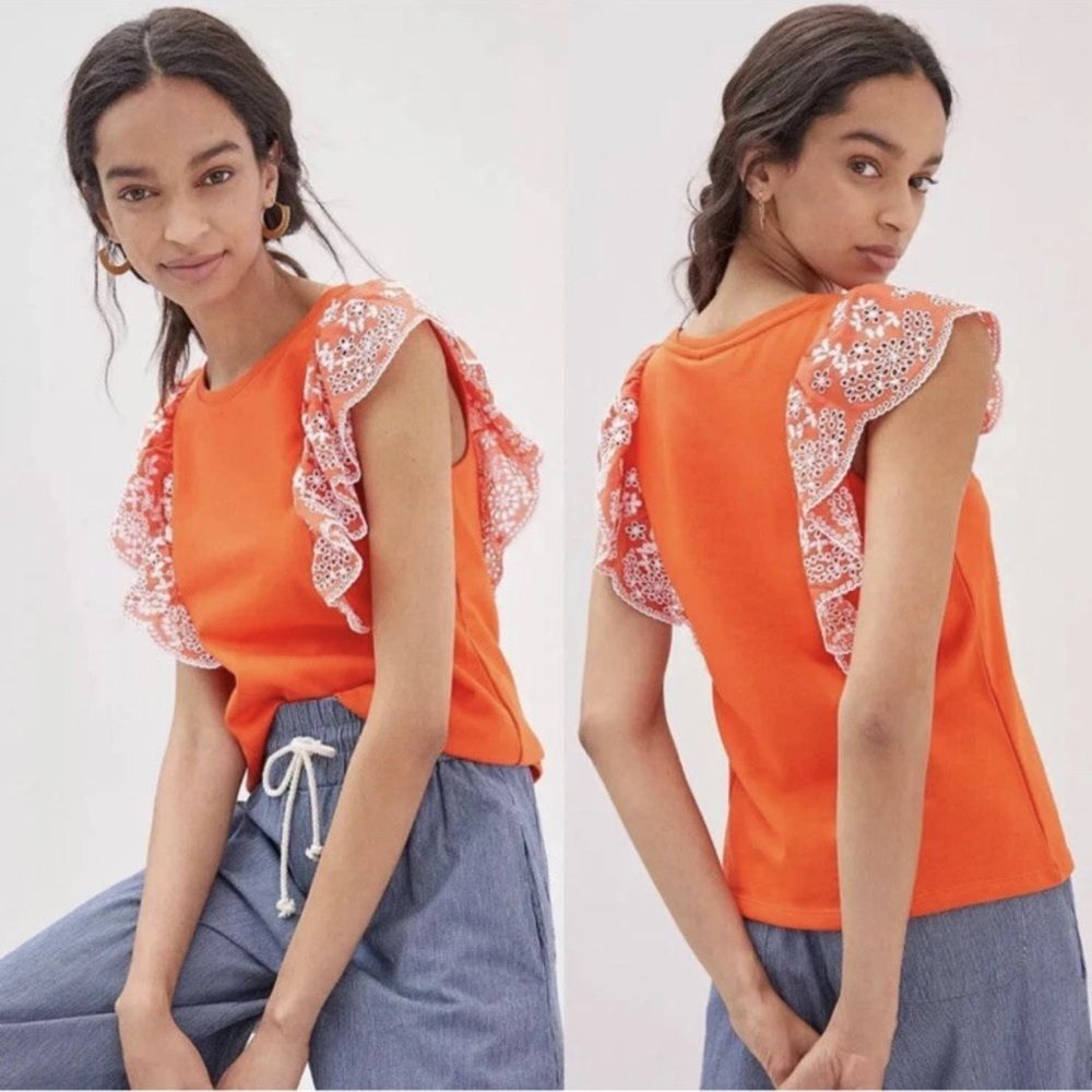 Anthropologie Maeve Ruffle Eyelet Floral Lace Top